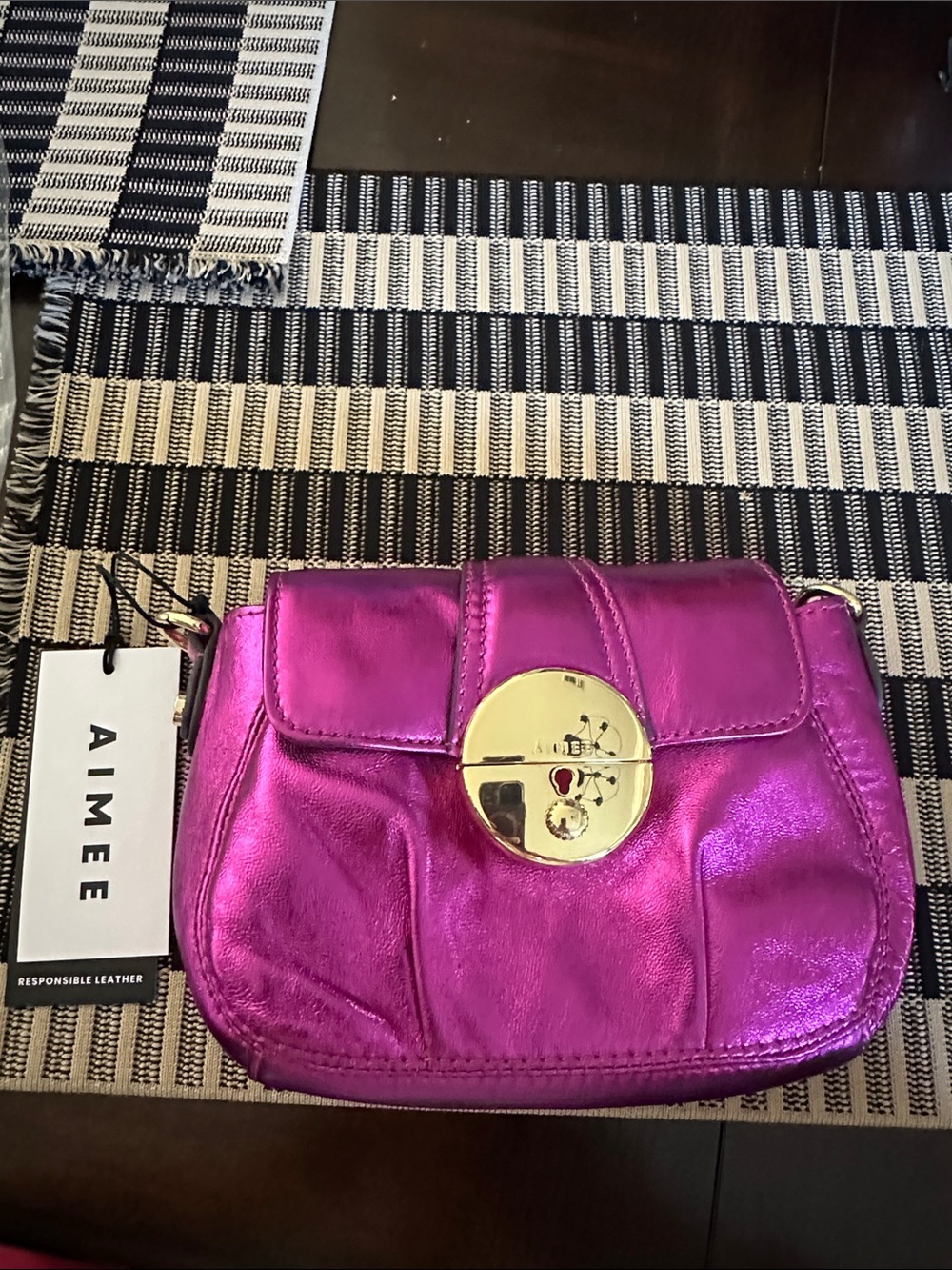 Aimee Leon Dore Metallic Fuchsia Mini Crossbody Bag